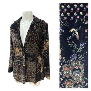 Vintage Black Velvet Patchwork Blazer Jacket Top 1970s – Women’s Small -